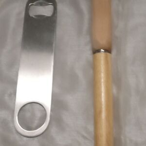 Silver Bottle Opener with Ice Pick Wooden Handle
